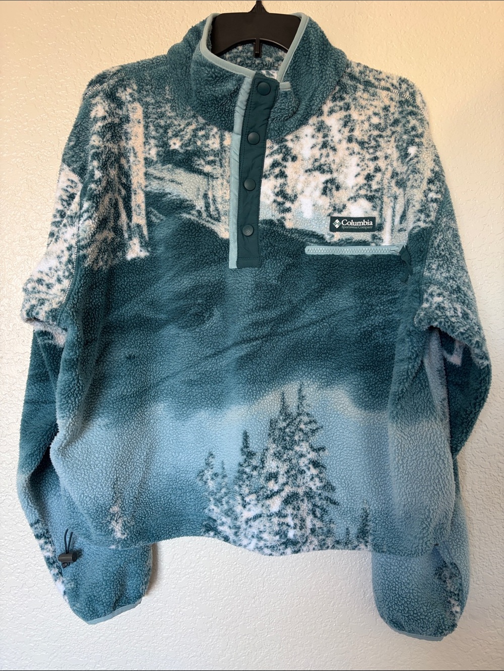 Columbia Teal and Light Blue Forest-Print Half Zip Fleece Sweater